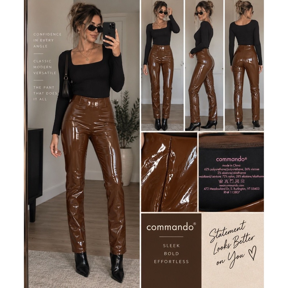 Commando Brown Patent Faux Leather Pants High Shine Glossy Vegan Leather